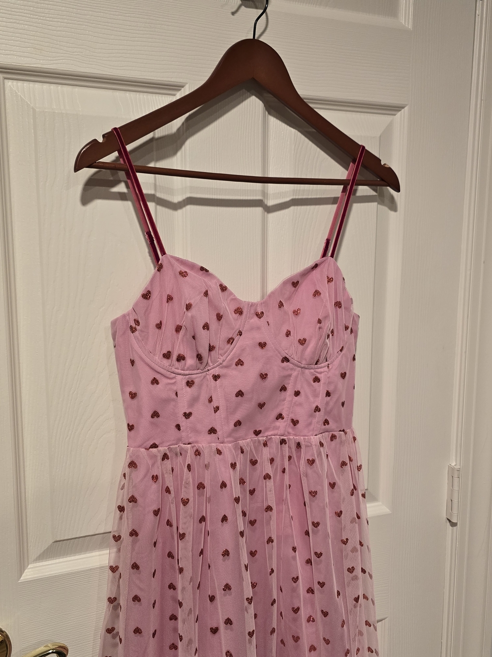 Betsey Johnson Pink Spaghetti-Strap Midi Dress with Sweetheart Neckline - Picture 5 of 6